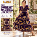 LSU Premium Embroidered Velvet Maxi Dress PTKL
