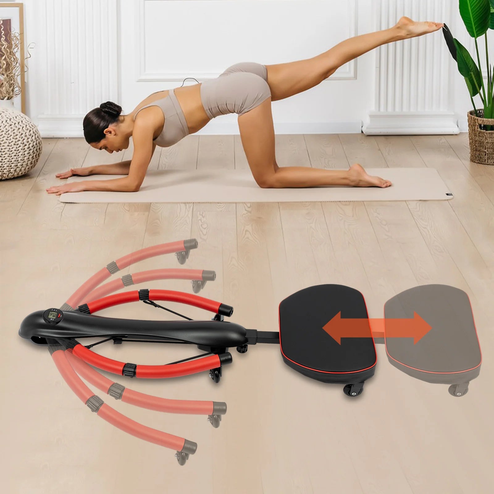 Home Abdominal Rolling Machine, Abdominal and Full Body Exercise Equipment, Strength Training, 150k Load Capacity Red/Yellow