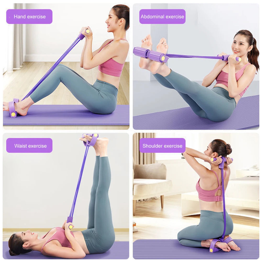 4-Tube Pedal Resistance Band Tube Pedal Ankle Puller Pedal Puller Resistance Rope for Home Fitness Stretching Strength Training
